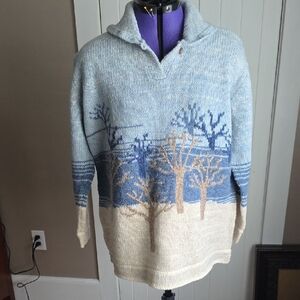 Susan Bristol Blue and Cream Knit Sweater